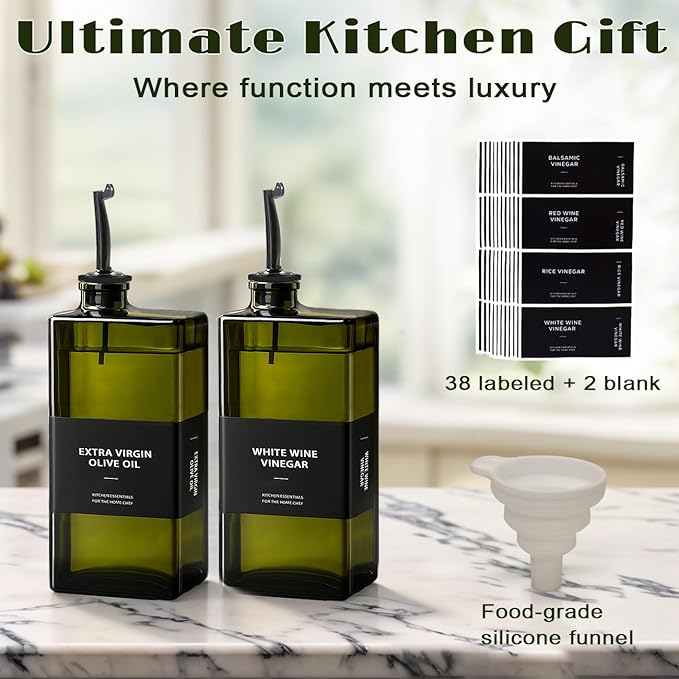Olive Oil Dispenser Bottle for Kitchen - UV-Protected Oil Bottles 16.9oz, Oil and Vinegar Dispenser Set, Drip-Free Pourer, Elegant Kitchen Essential- 16.9oz, Set of 4