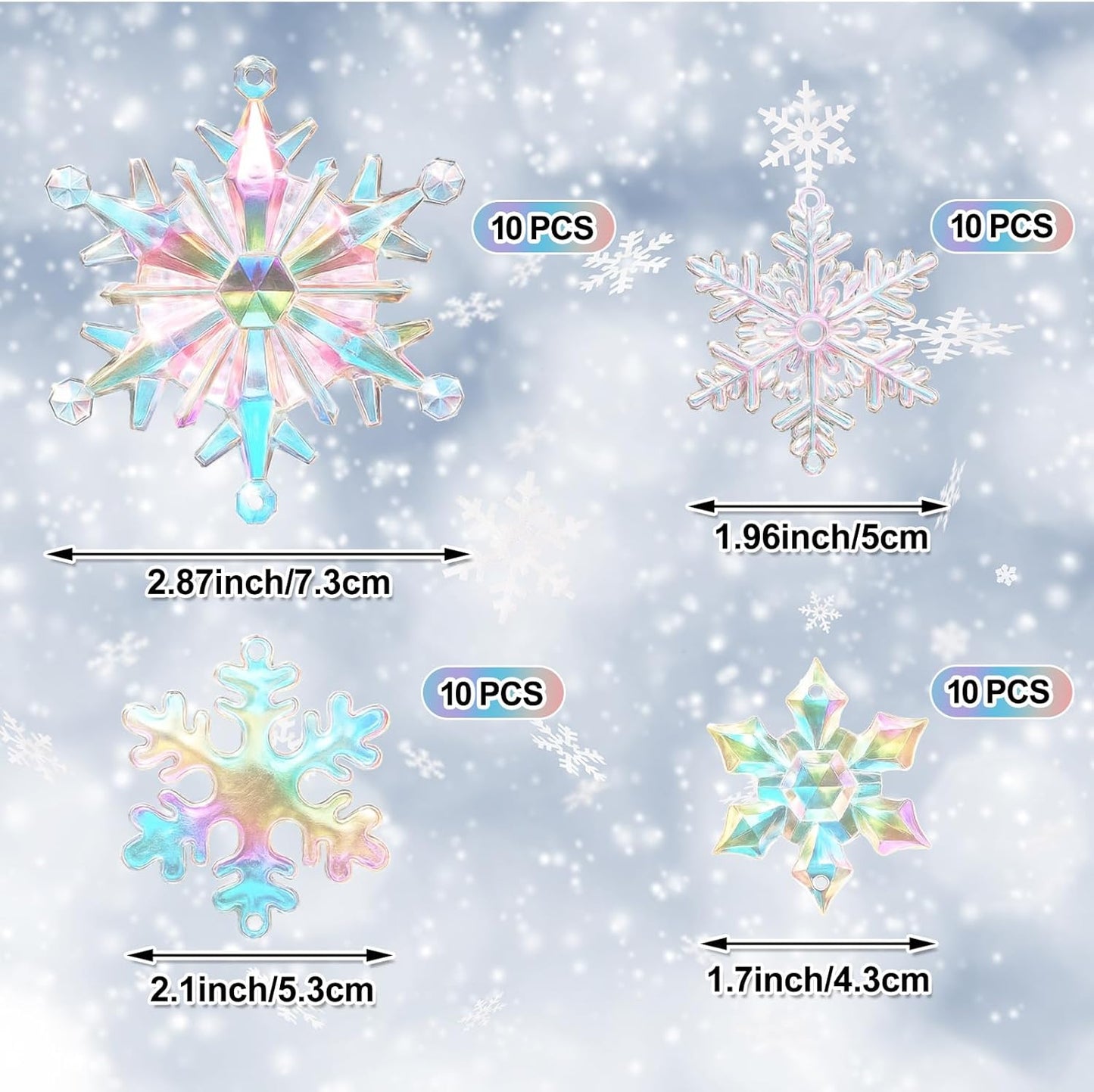 Dilunave 40 Pieces Christmas Snowflake Ornaments Acrylic Christmas Tree Decorations Crystal Snowflakes Translucent Winter Hanging Ornament for Tree(Iridescent)