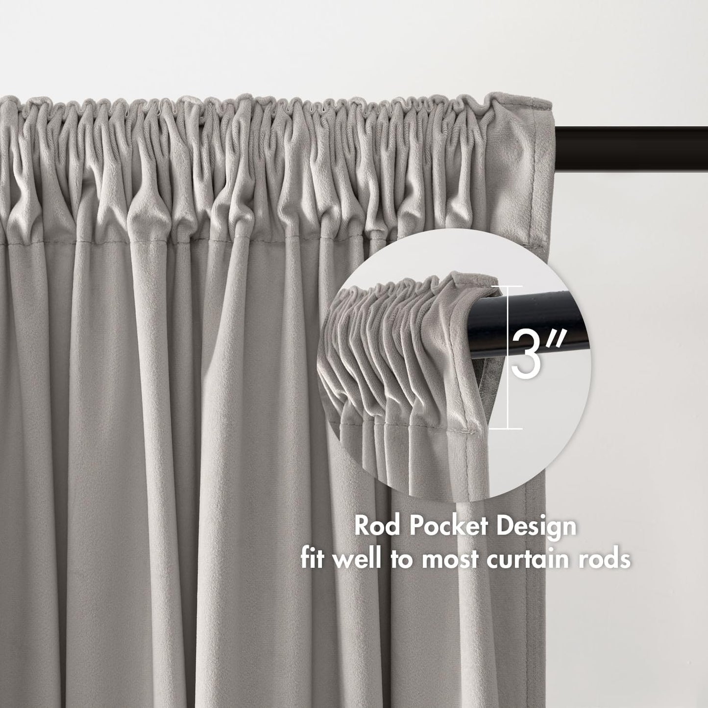 MIULEE Silver Velvet Curtains Thermal Insulated Blackout Curtain Drapes for Bedroom Living Room Darkening 108 Inches Long Curtains Panels Rod Pocket Set of 2