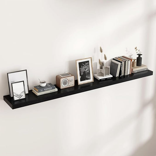 Floating Shelves for Wall, Large Wall Mounted Shelves with Invisible Brackets, Long Wood Floating Shelf for Living Room, Bedroom, Kitchen, (Black, 72" W x 9" D x 1.5" H)