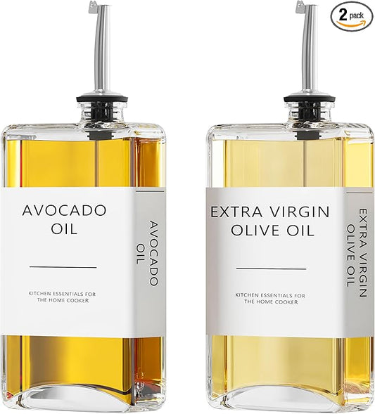 New England Stories Kitchen Cooking Oil Dispenser Set, Olive Oil and Vinegar Bottles, Soy Sauce Dispenser - 2 Pieces, Silver, Durable & Stylish Design