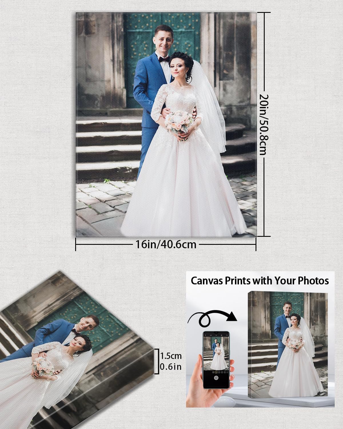 AbcCustomize Canvas Prints with Your Photos, Custom Canvas for Living Room and Bedroom Decor, Personalized gifts for Friends Lover and Family, Canvas Wall Art for Gifts & Keepsakes, Ready to Hang