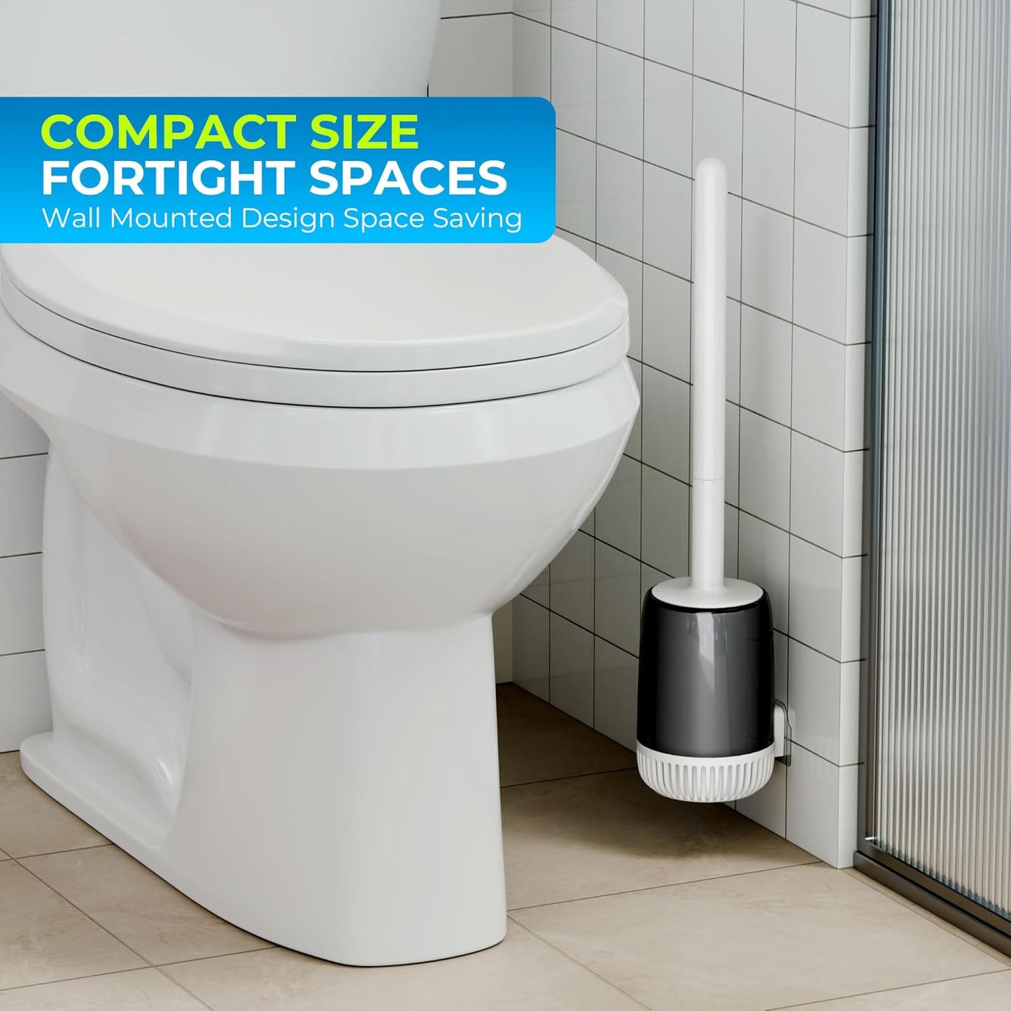 Silicone Toilet Brush and Holder Set with L-Shaped Brush Head, Wall Mounted Toilet Brush Set with Long Non-Slip Handles, Compact Toilet Bowl Cleaner Brush Suitable for RV Trailers & Bathroom (2 Pack)