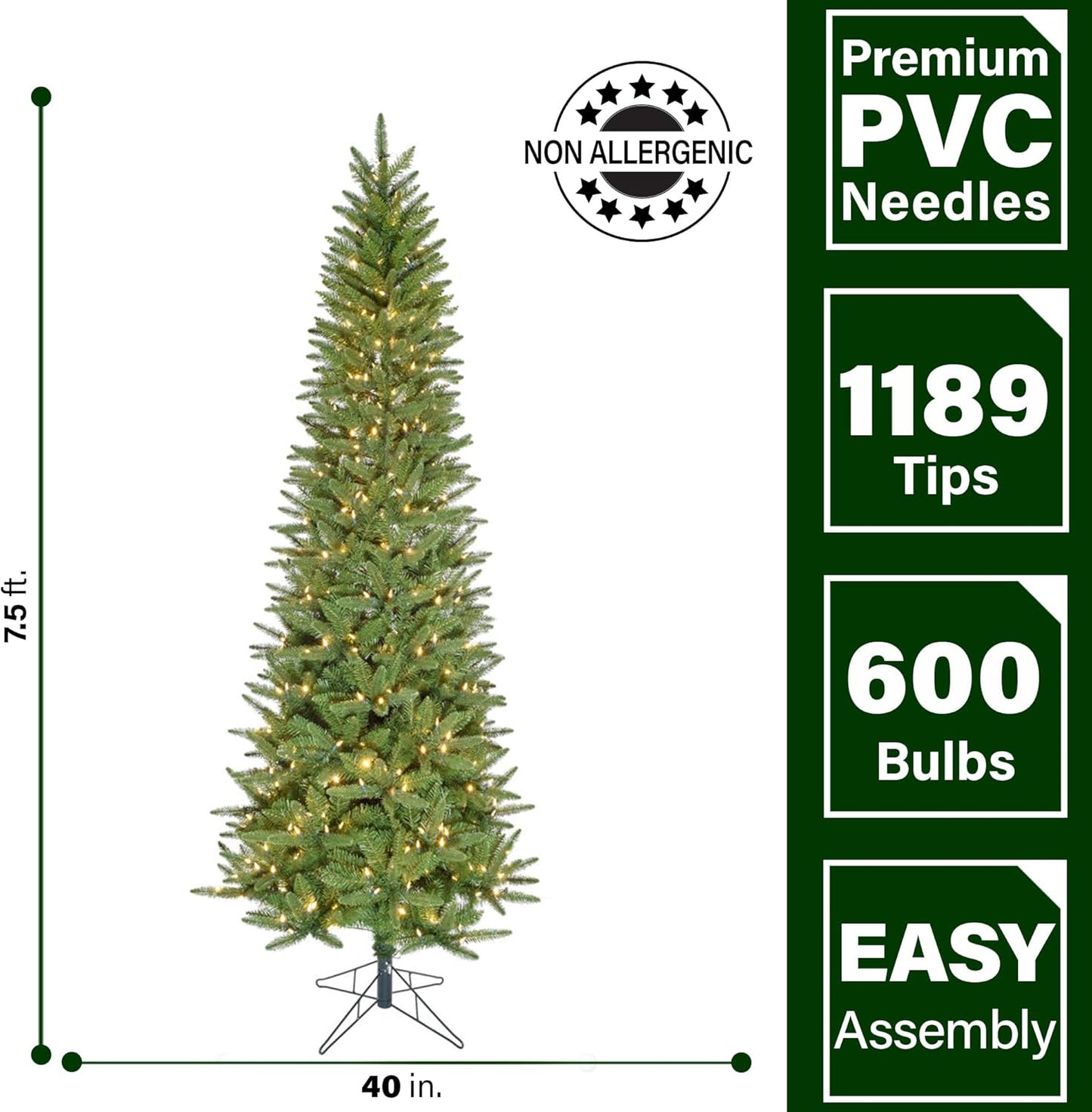 Fraser Hill Farm 7.5-Ft. Winter Falls Artificial Christmas Tree with Warm White LED Lights and Metal Base, Slim Holiday Tree with 8 Unique Light Functions, Perfect for Small Spaces and Apartments