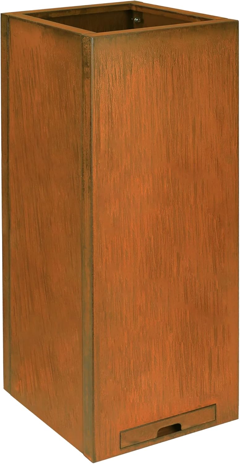 KOL Pre-Rusted Steel 30''H Planter Box, Weathering Steel Planter Box,Rustic Finish Metal Tall Rectangular Plant Pot, Modern Industrial & Residential Outdoor Indoor, 12" L. x 12" W. x 30" H, Rusty.