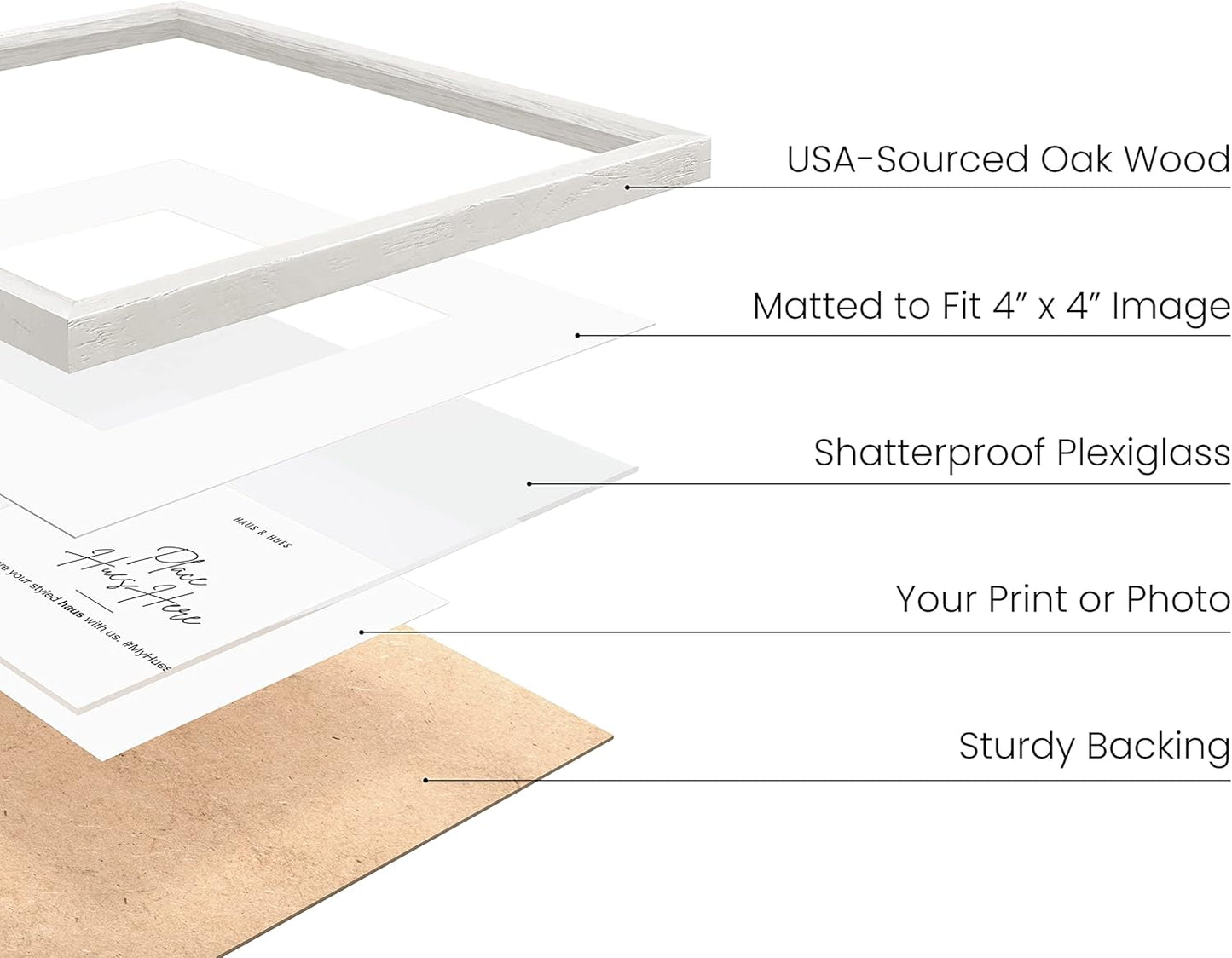 HAUS AND HUES 8x8 Square Picture Frames Set of 15 - Oak Wood Gallery Wall Frames, White