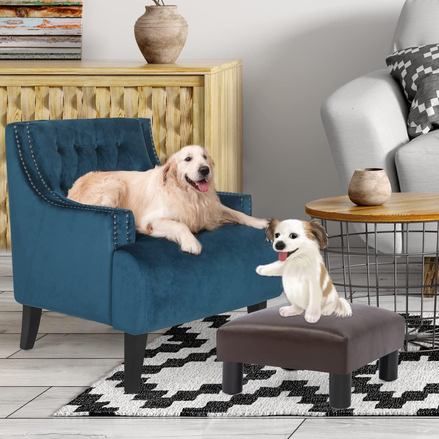 Joveco Small Foot Rest Stool Ottoman, 15" Leather Footrest Square Footstool with Non-Skid Plastic Legs, for Chair, Under Desk, Office, Living Room, Brown