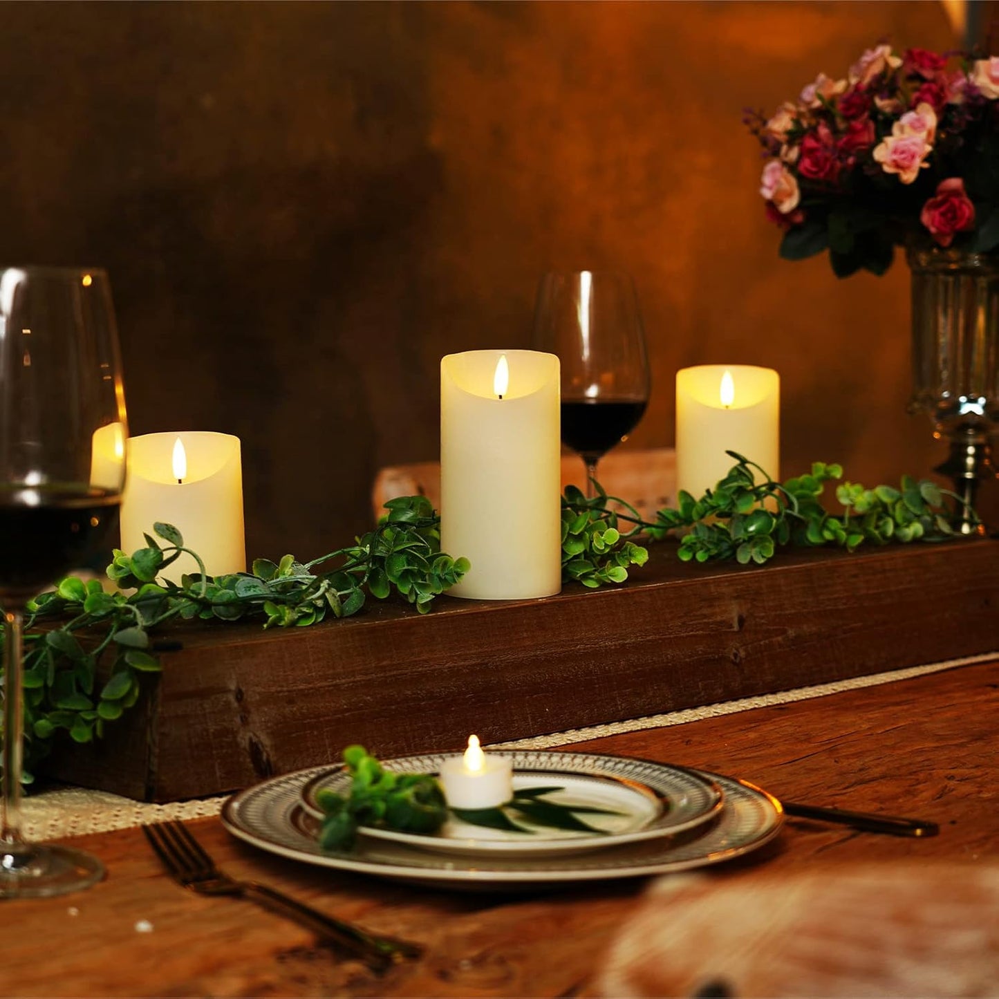 Homemory Flickering Flameless Candles, Realistic LED Candles with Remote and Timer, Textured Wax with Water Ripple, Battery Operated Wax Candles, Set of 3, Ivory