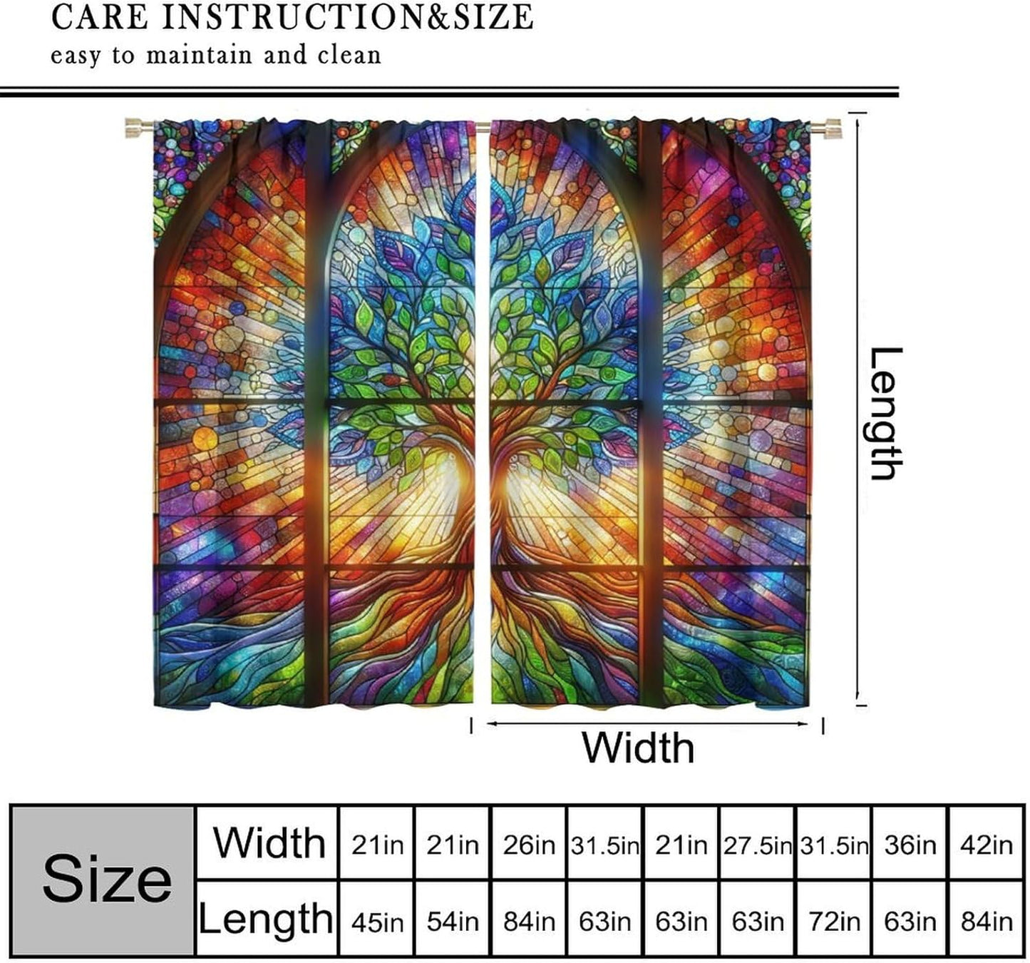 Stained Glass Curtains,Tree of Life Colorful Abstract Art Home Decor Drapes for Bedroom Living Room Kitchen Window Treatment 2 Panels Set Total Size 55" W X 63" L Inch