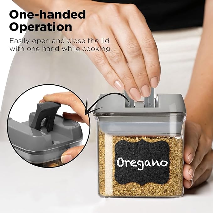 Shazo 9 PC Airtight Food Storage Containers - BPA Free Clear Plastic Snack & Spice Containers with Easy Lock Lids - Kitchen and Pantry Organization for Herbs, Coffee, Tea - 0.5L / 2.1 Cups