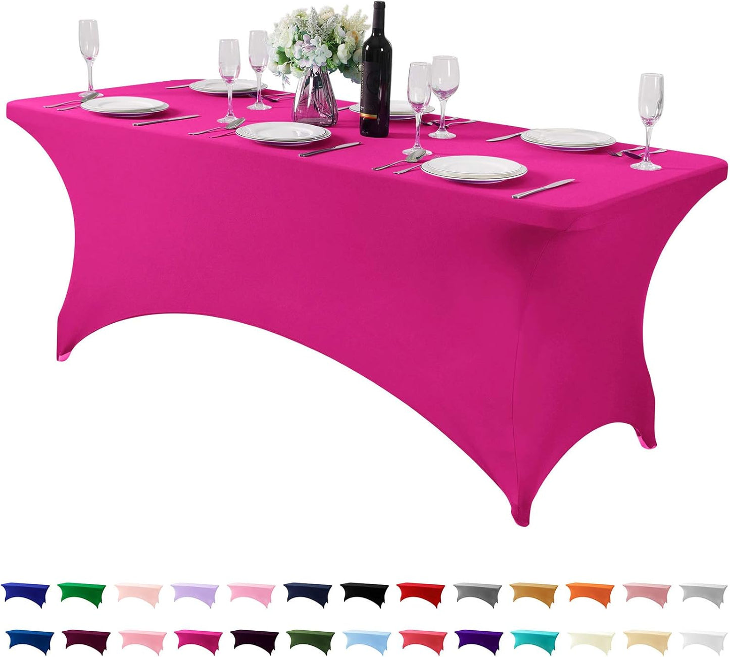 Spandex Table Cover for 6Ft or 4fT or 8ft Table Universal Fitted Stretch Tablecloth for Party, Banquet, Wedding and Events-Fuchsia