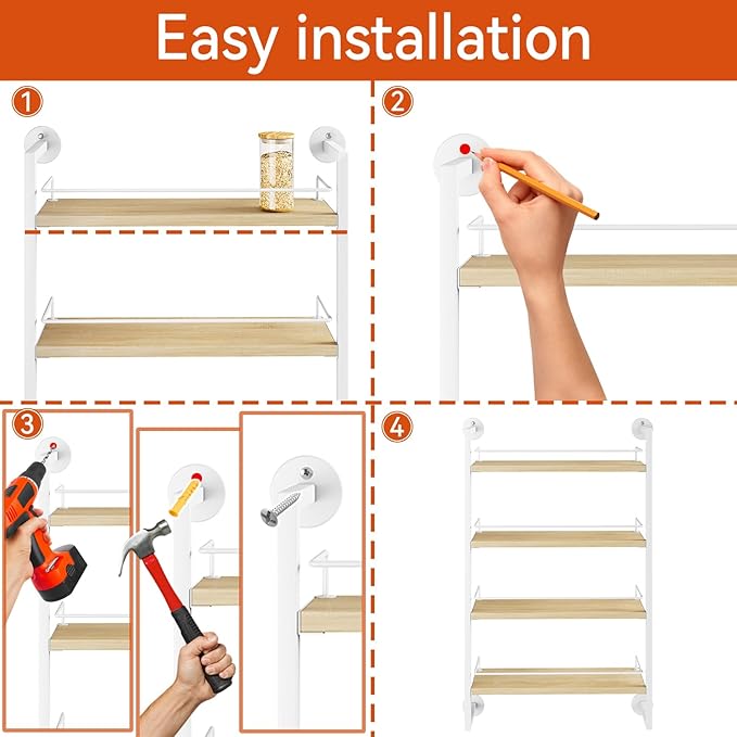 IBUYKE Spice Rack Wall Mount,4 Tier Hanging Seasoning Organizer,Spice Rack for Wall for up to 50 Jars,Spice Organization for Kitchen Cabinet,Living Room,Bathroom,Pantry,Natural TLJ016R