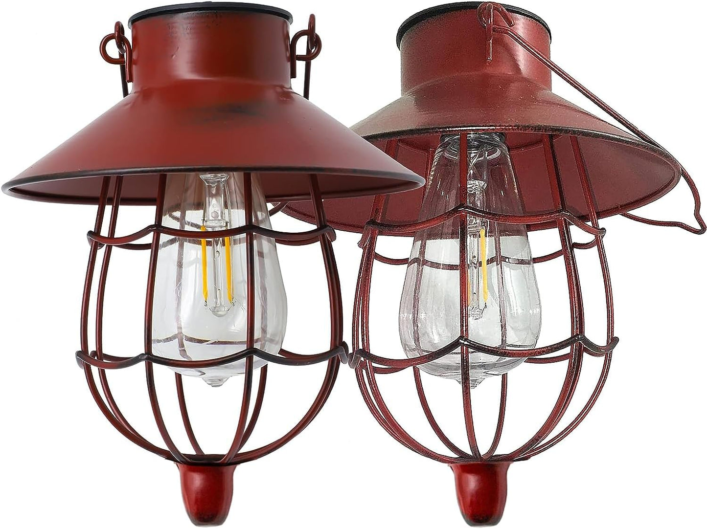 YAKii 2 Pack Solar Lantern Hanging Waterproof Outdoor Metal Solar Lamp with Warm White Light Decorate for Yard Garden Pathway Patio Porch Decor (Red)