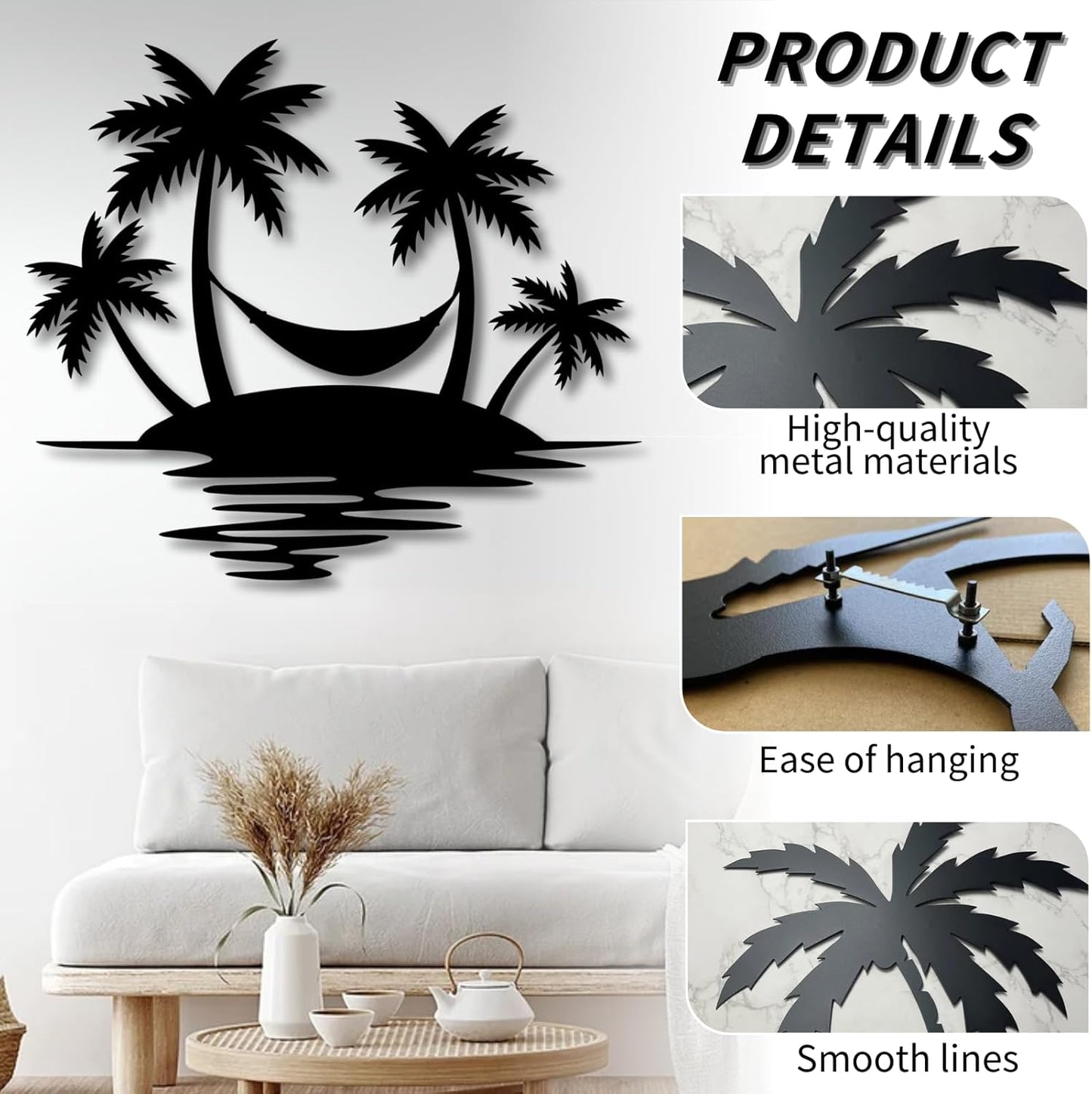 Palm Tree Metal Wall Decor,Palm Tree Outdoor Wall Art,Tropical Palm Tree Wall Decorations for Living Room,Outdoor Wall Decorations for House(24"×21",White)