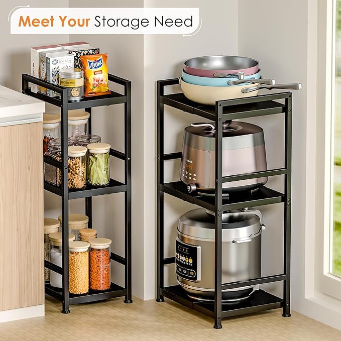 3-Tier Expandable Storage Shelves, 110LBS Heavy Duty Metal Shelving Unit, Adjustable Laundry Room Organization and Storage Shelf Rack,Ideal Narrow Bathroom Kitchen Laundry Room Organizer,Free-Standing
