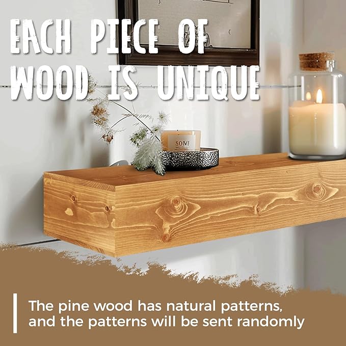 48x8x5 Fireplace Mantel - Handcrafted Rustic Solid Wood Wall Mounted Floating Shelf with Invisible Heavy Duty Wood Bracket (Natural)