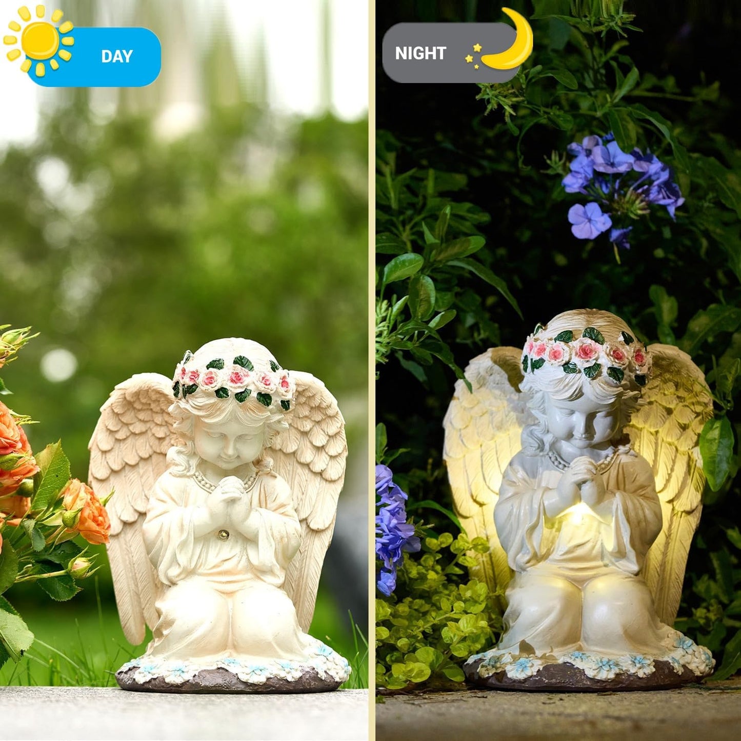 Solar Fairy Garden Decor for Outside Prayed Angel Sculptures Home Decoration, Solar Powered Angel Garden Statues for Outdoor Patio Yard Ornaments, Unique Gifts for Mom Grandma Wife