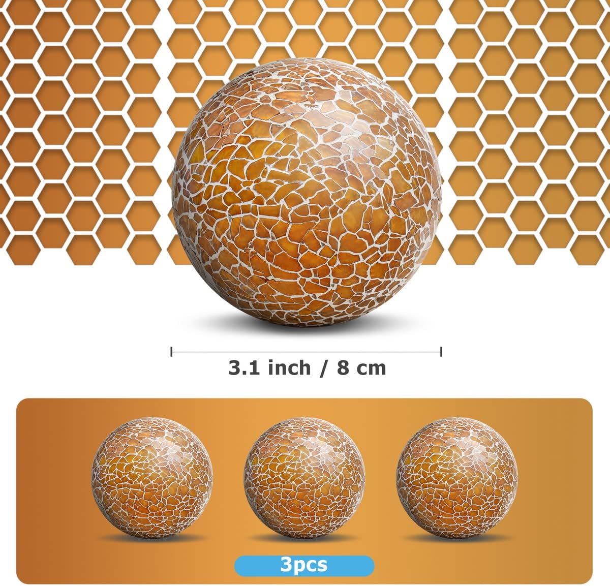 3 PCS 3.35inch Decorative Glass Orbs Mosaic Sphere Balls Bowls Vases Tray Solid Gradients Centerpieces Christmas Crack Festival Living Room Wedding Party