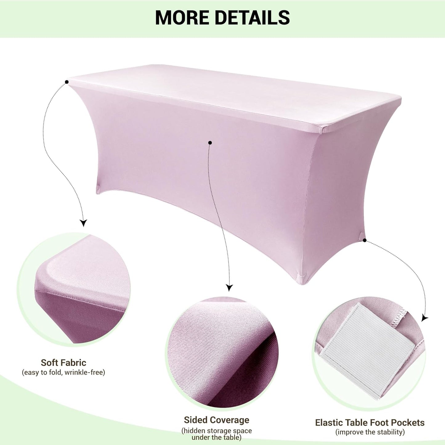 Obstal 4Ft Stretch Spandex Table Cover for Standard Folding Tables - 2 Pack Universal Rectangular Fitted Tablecloth for Party, Banquet, Events, Trade Show (Light Pink, 48L x 24W x 30H Inches)