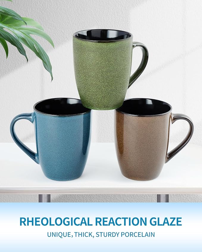 Ceramic Mugs 12oz,Large Ceramic Coffee Cups for Men, Women, Dad, Mom, Modern Coffee Mugs With Handle For Tea,Latte,Cappuccino,Cocoa. (green and blue 4pack)