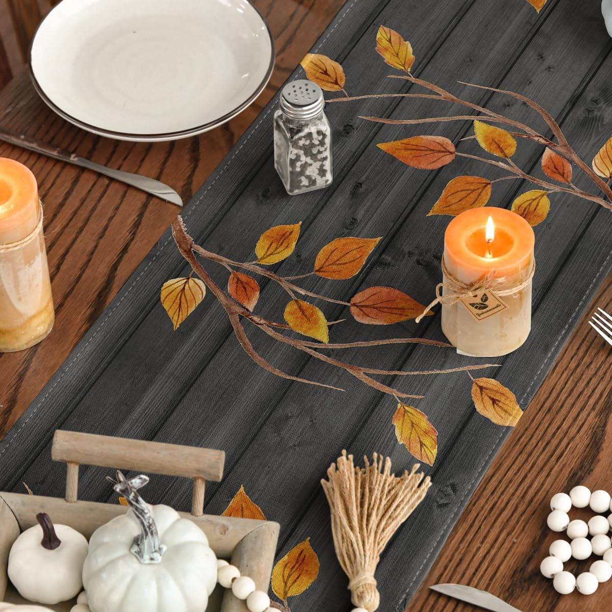 Artoid Mode Fall Gnomes Pumpkins Sunflower Maple Leaves Thanksgiving Table Runner, Seasonal Harvest Vintage Kitchen Dining Table Decoration for Indoor Outdoor Home Party Decor 13 x 48 Inch