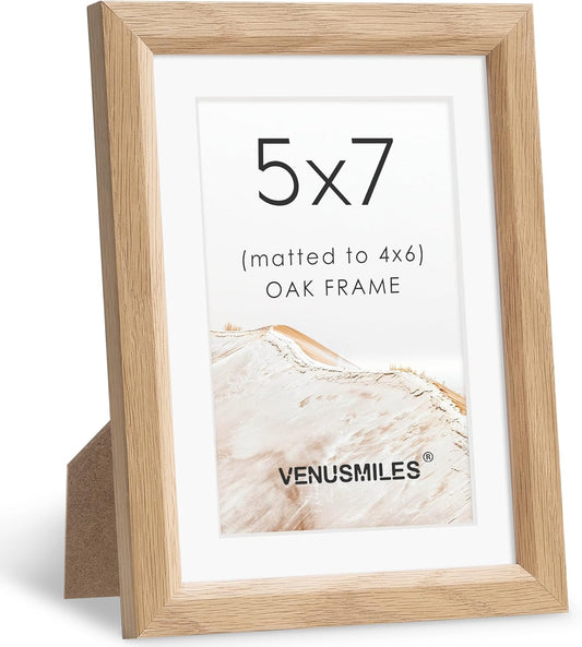 5x7 Picture Frame Natural Solid Oak Photo Frames with 4x6 Removable Mat Wall Hanging Large Handcrafted Frame with HD Plexiglass Wall and Tabletop Display Large Poster Frame