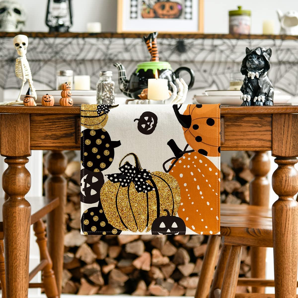 Artoid Mode Halloween Jack-O-Lantern Pumpkin Table Runner, Holiday Kitchen Dining Table Decoration for Indoor Outdoor Home Party Decor 13 x 48 Inch