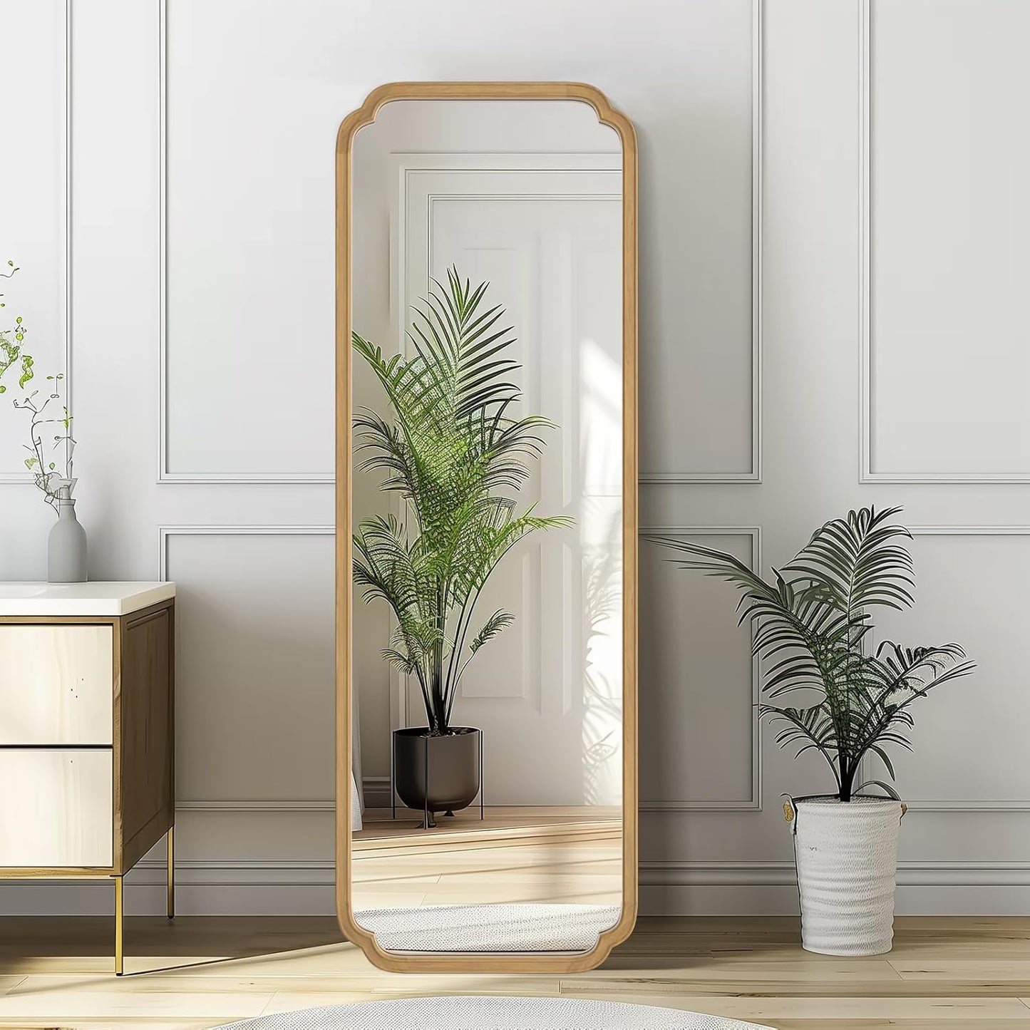 WallBeyond Full Length Mirror Wall Mounted 65"x22", Rustic Wooden Frame Floor Mirror, Large Full Body Mirror for Bedroom, Leaning or Hanging Against Wall (Naturl Solid Wood)