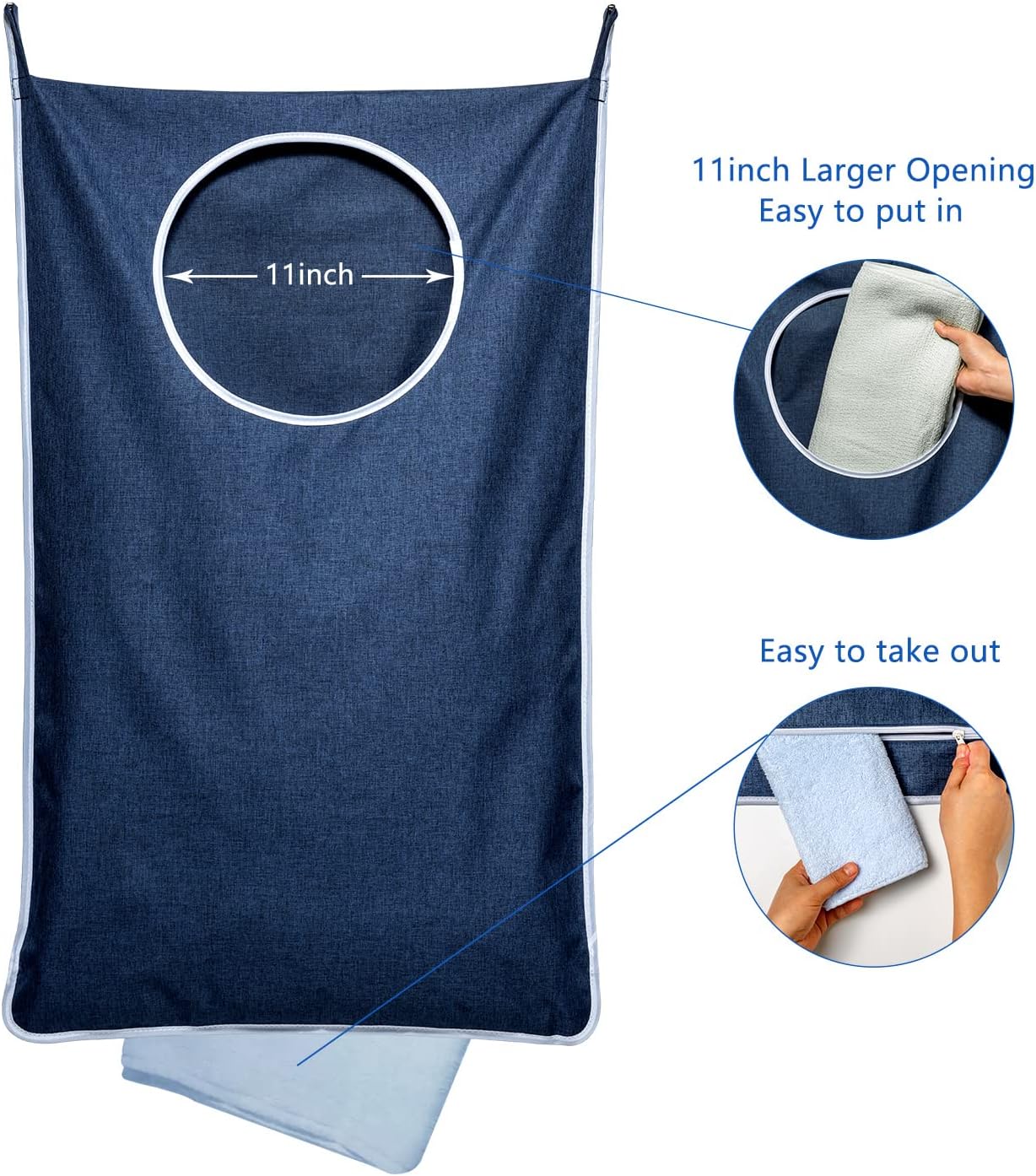 KEEPJOY XL Hanging Laundry Hamper Bag, Hanging Hamper with 2 Strong Hooks for Dirty clothes Door Hanging Laundry bag Large Size 36X22 inch (Blue-1Pack)