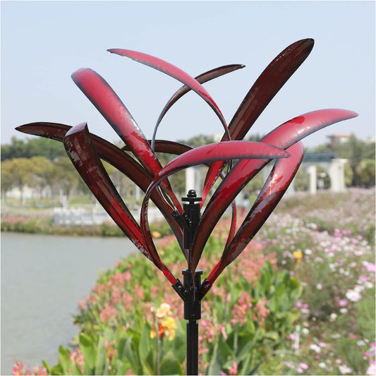 82 inch Wind Spinners Outdoor - Extra Large Metal Wind Sculptures & Spinner with Stake, Big Clearance Windmills for The Yard and Garden, Tall Yard Art Decor-Burgundy Red