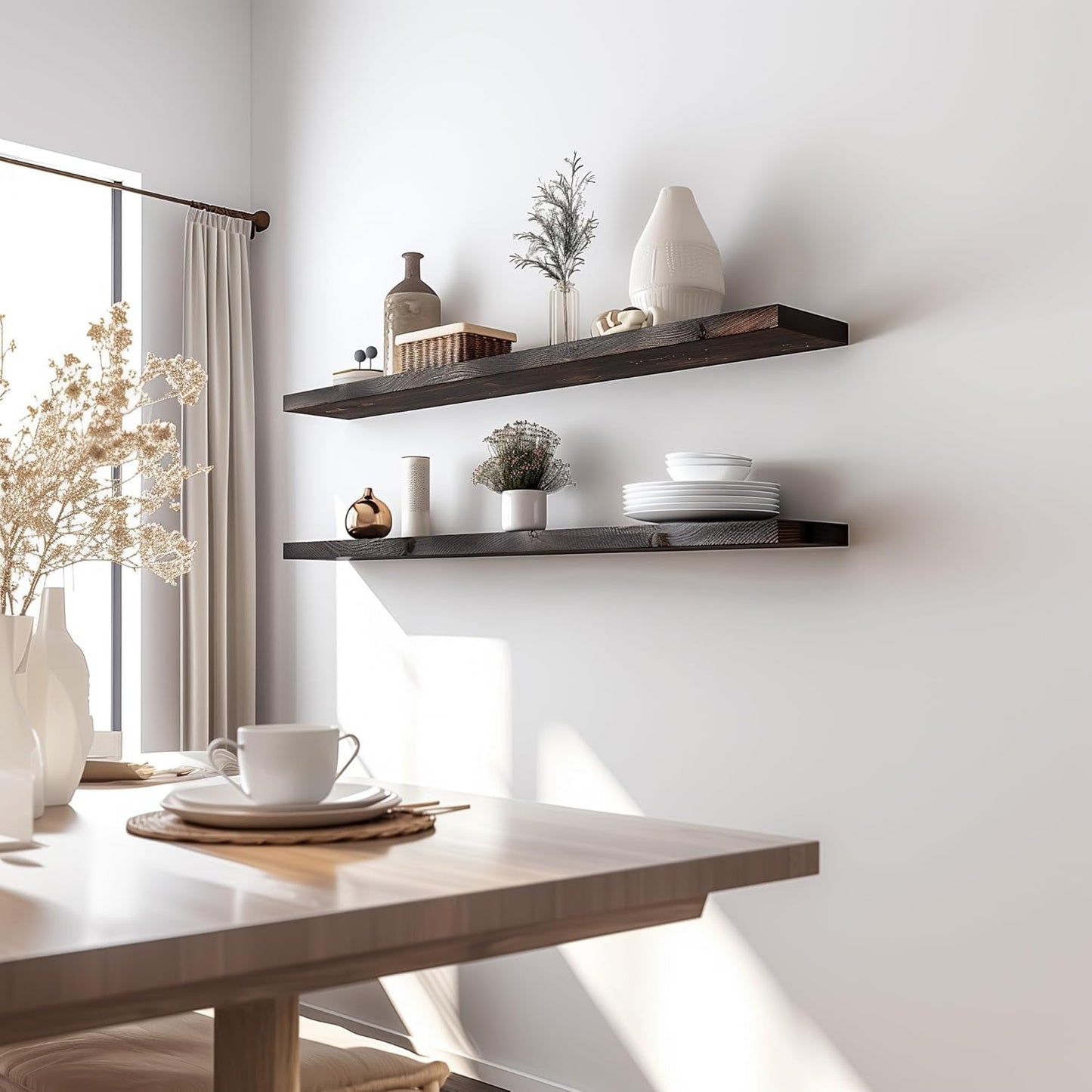 48 Inch Floating Shelves for Wall Rustic Brown Wood Wall Shelves for Bedroom Set of 4