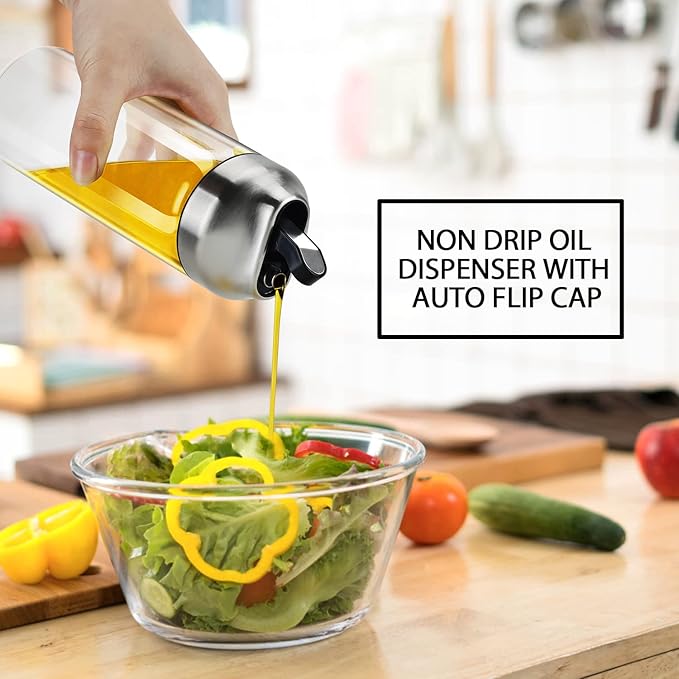 Aelga Olive Oil Dispenser Bottle - Glass Oil Dispenser - Dispenser Bottle for Kitchen with Stainless Steel Spout