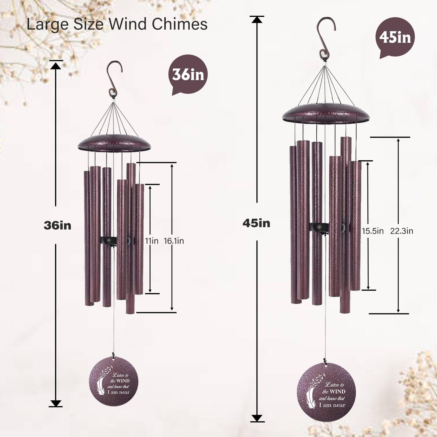 ASTARIN 36" Large Deep Tone Personalized Sympathy Wind Chimes, Memorial Wind Chime for Loss of Mother Father Loved One, Angel's Feather Bereavement Gifts Decor Outdoor Patio Garden(Produced in USA)