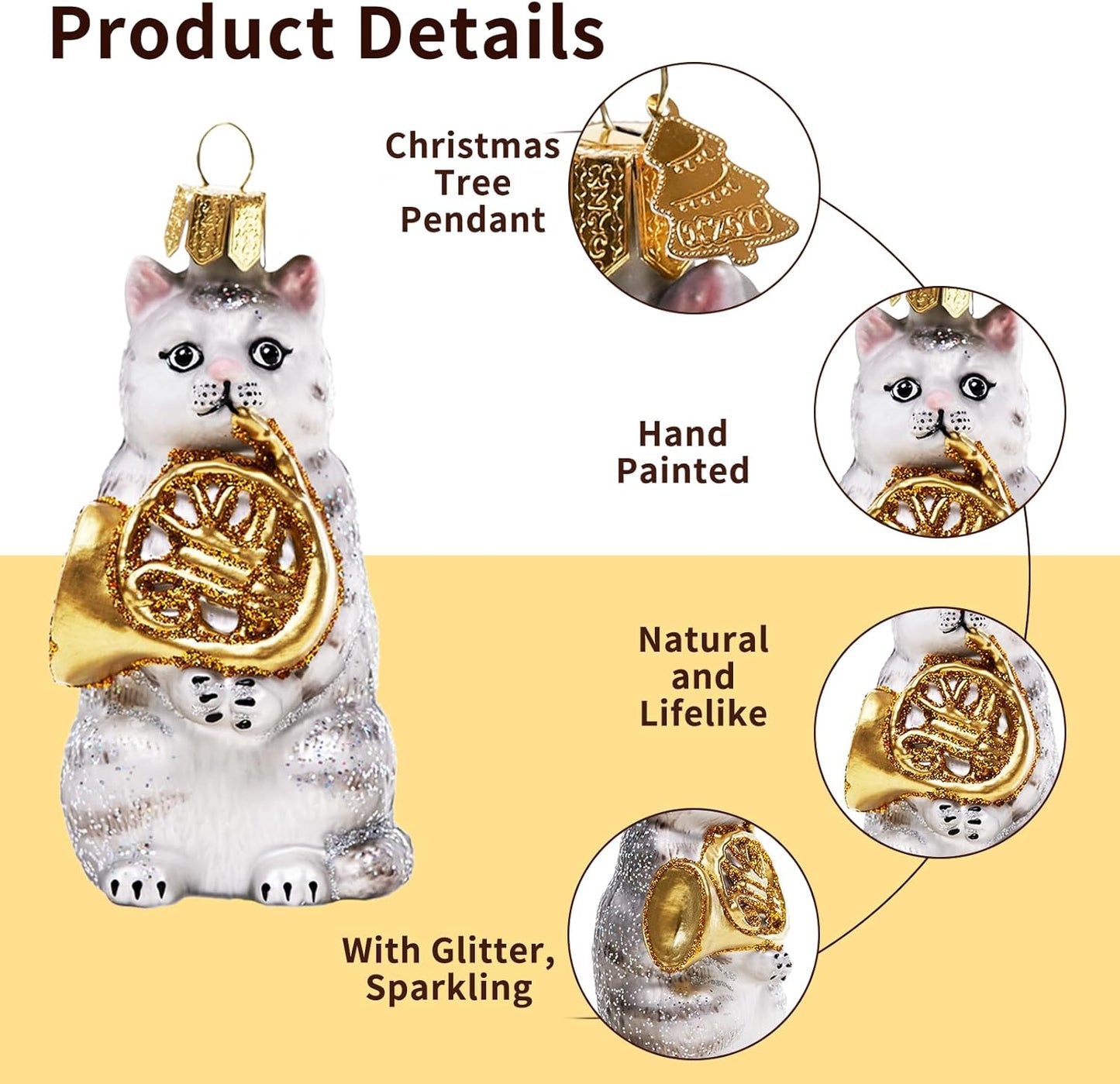 Cat Christmas Ornaments,Hand-Blown Glass Ornaments,Cat Collection Figurine Hanging Ornaments,Christmas Tree Decorations for Animal Lovers Holiday Party Home Gifts