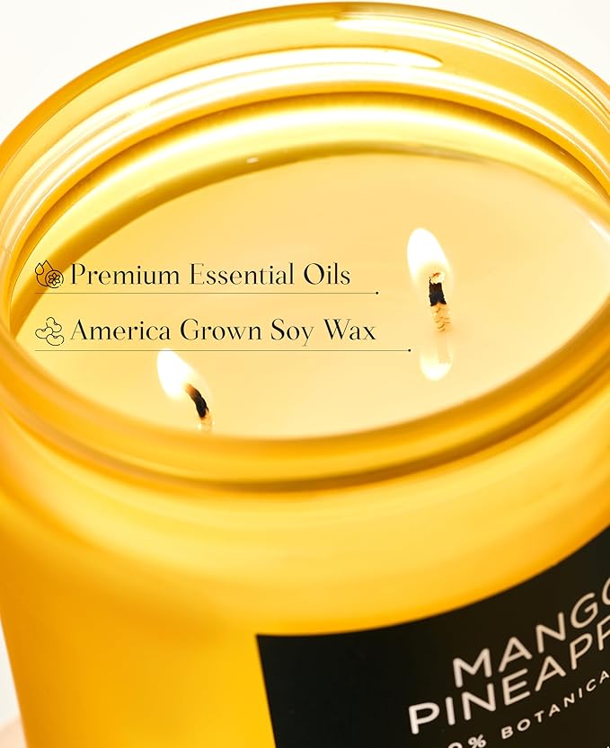 M&SENSE Mango Pineapple Tropical Scented Candle - 11.6oz Natural Soy Wax Non Toxic 70-Hour Burn 2-Wick Fruit Scent for Home, Housewarming Gifts - Aromatherapy Candle for Women, Men & Family Friends