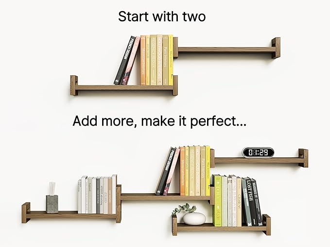 Vailando Floating Shelves for Wall, Set of 4 Solid Wood Wall Mounted Shelves, 16" Rustic Walnut Display Shelf for Bedroom, Living Room, Bathroom, Kitchen – Strong Load Capacity & Natural Pine