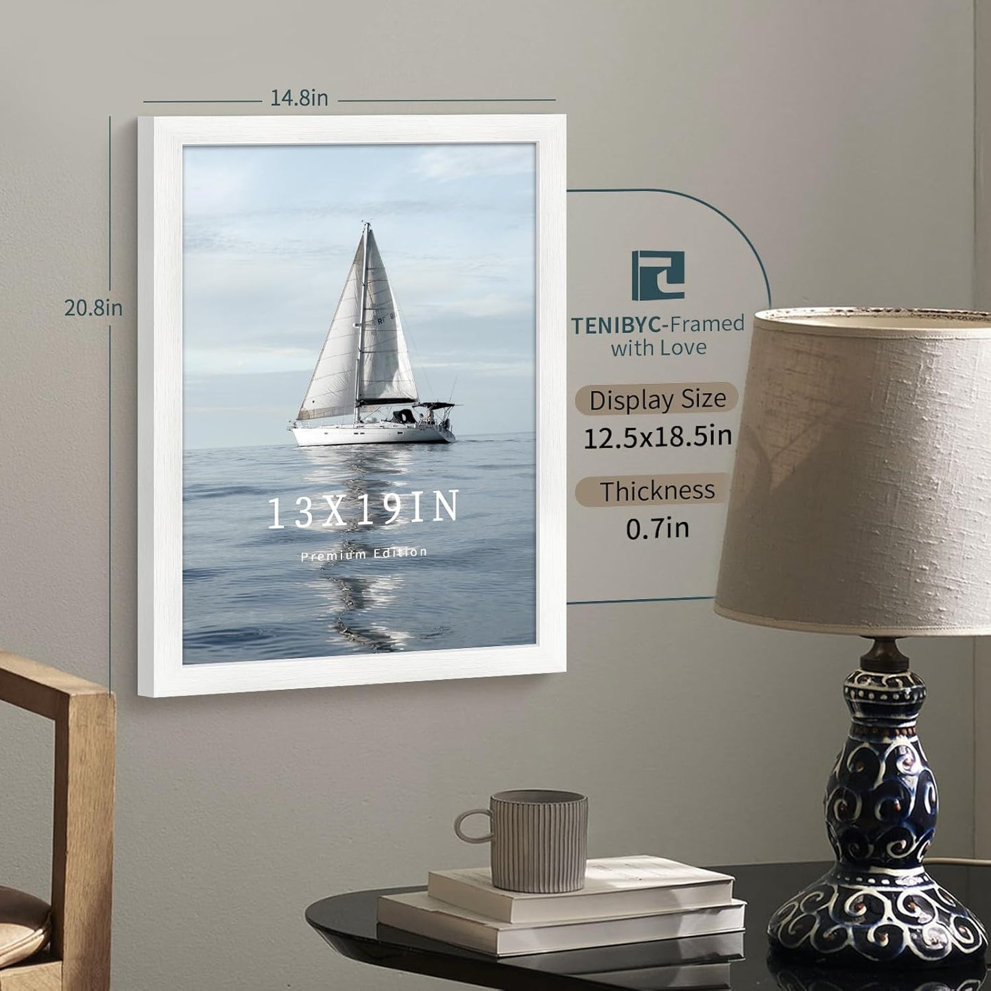 13x19 Picture Frame 3 pk, Textured White Solid Wood Poster Frame, HD Tempered Glass, Wall Gallery Frame