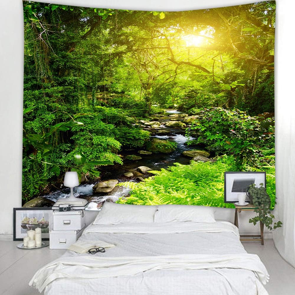Llamazing Forest Creek Landscape Tapestry - Home Decor for Living Room and Bedroom - Magic Curtain (90.5''L70.8''W)