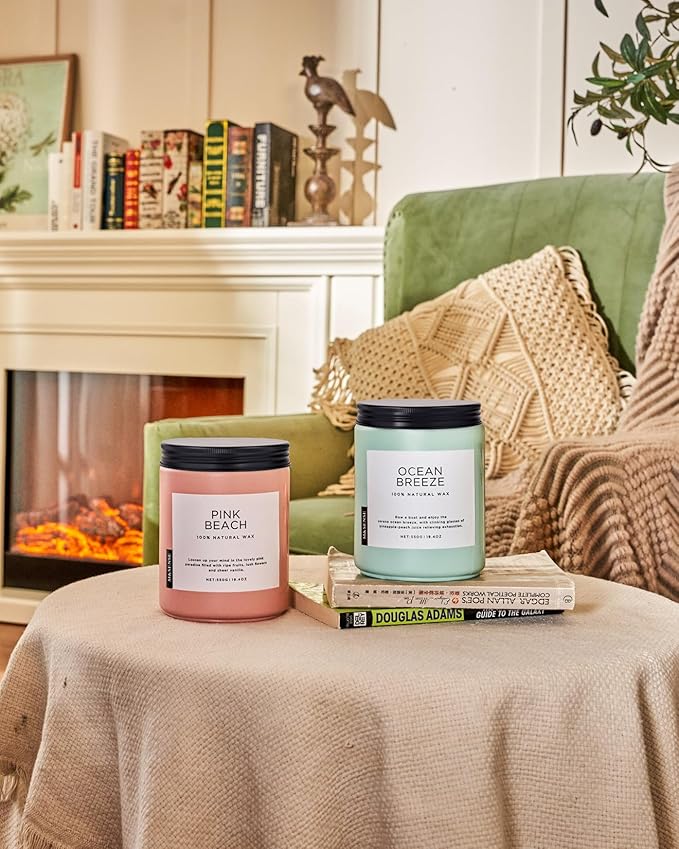 M&SENSE Pink Beach Sands Jar Candle, 19.4oz Pineapple Coconut Scented Natural Soy Candles for Home Scented, 110 Hour Burn Time, Home Decor Gift for Women, Friends, Family, Colleagues, Couples