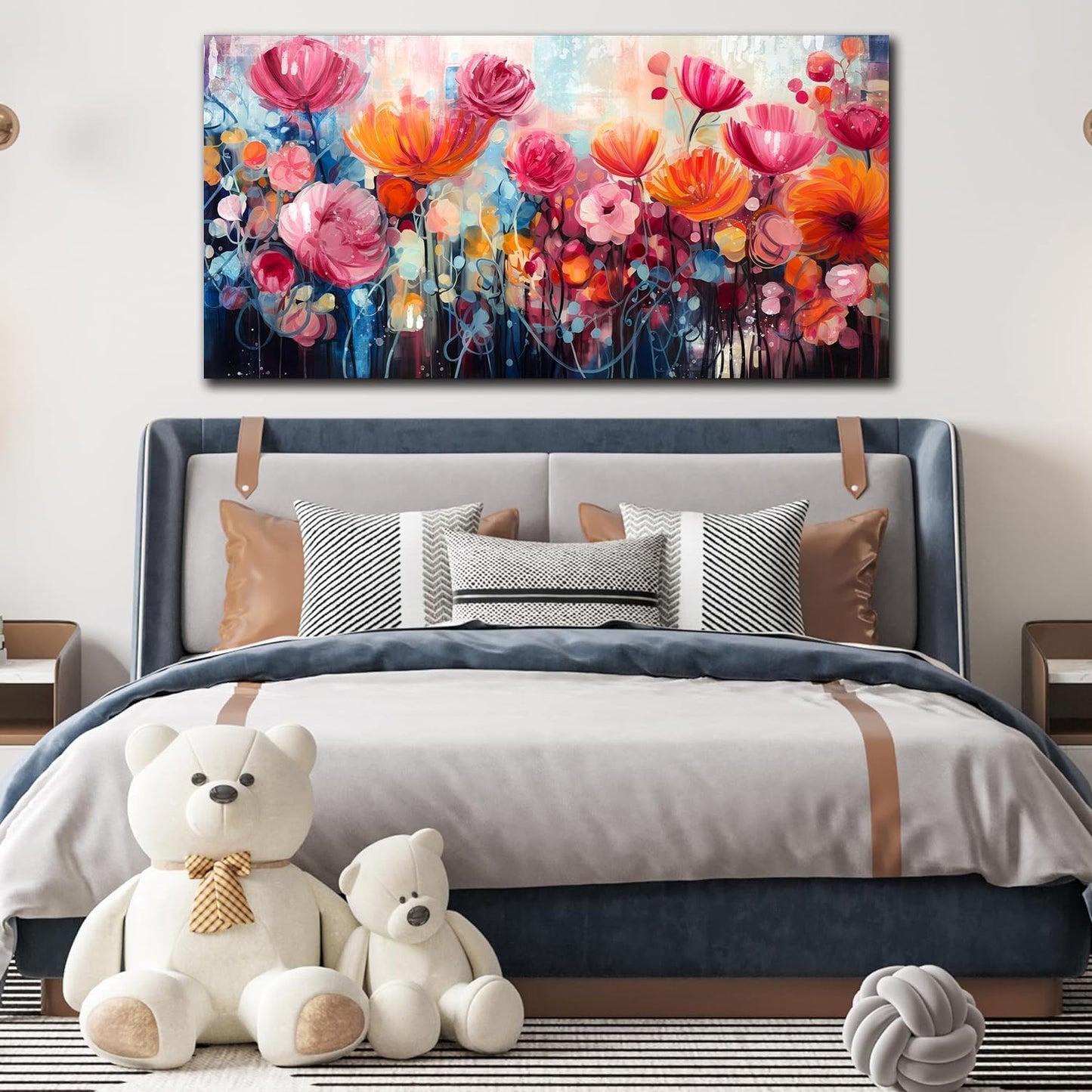 ENTANUB Flower Wall Art for Living Room, Pink Canvas Print Painting for Bedroom, Floral Picture Artwork, Large Decor Size 60x30 Inches