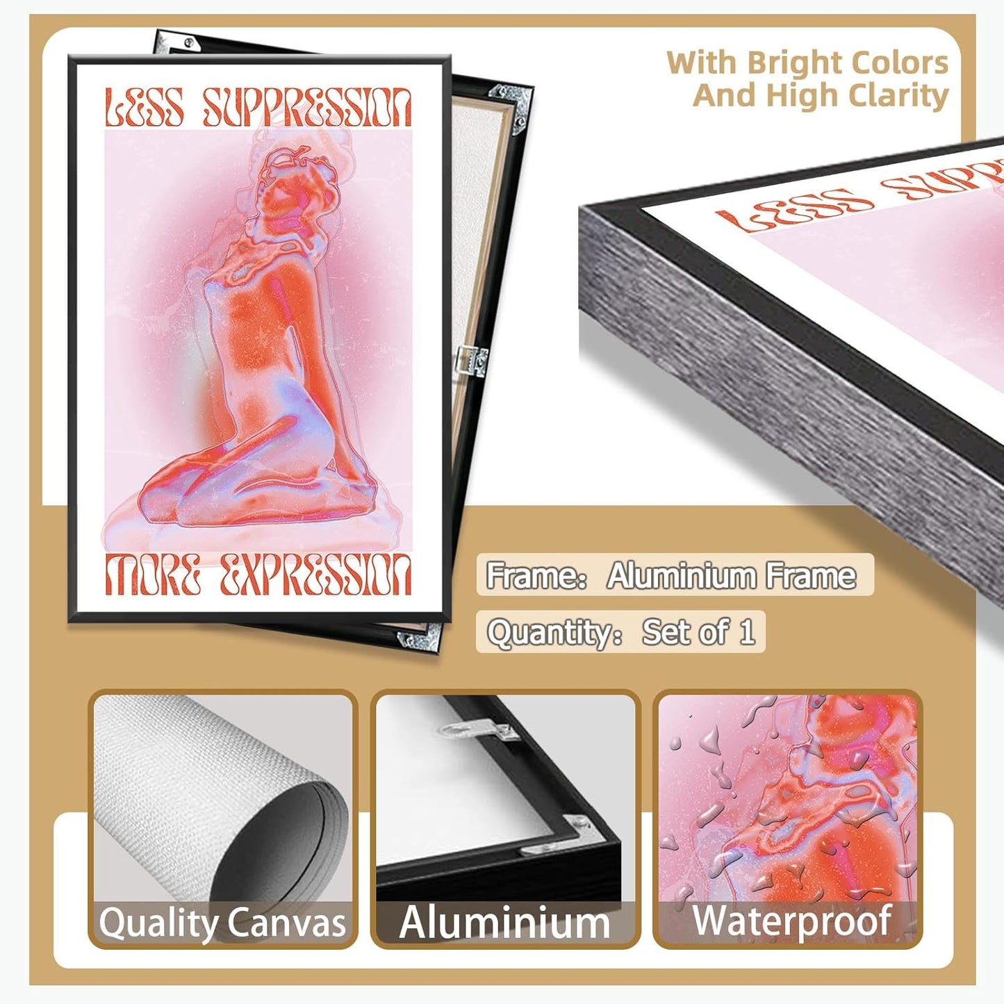 Spiritual Affirmation Art Poster Pink Woman Canvas Wall Art Aesthetic Pictures Sexy Woman Prints Painting Trendy Gradient Aesthetic Wall Decor Living Room Bedroom 24x36in Framed