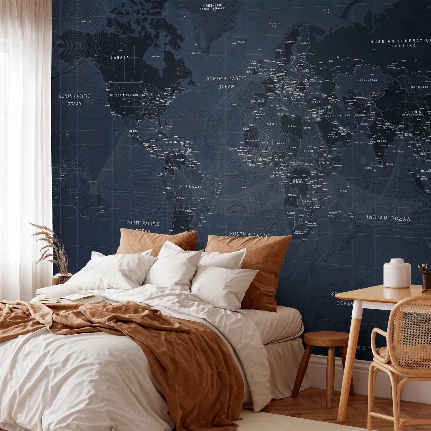artgeist Premium Wall Mural World Map 79x55 in - XXL Non-Woven Wallpaper Fleece Wall Decor Photo Print Picture Image Design Home Map of The World k-A-0123-a-a