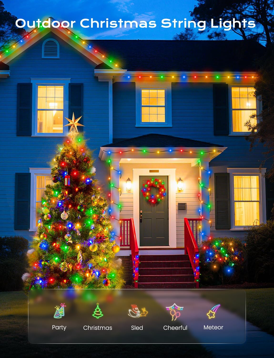 Brightown 4 Pack Solar Operated C6 Strawberry String Lights, 22.64ft 50 LEDs Multicolor LED Christmas Fairy Lights, Solar Christmas Lights Outdoor, Christmas Decorations for Christmas Tree