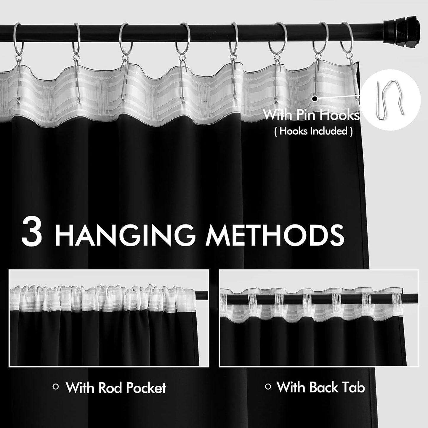 MIULEE Black Back Tab Blackout Curtains 95 Inch Length 2 Panels Set for Living Room Bedroom Privacy, Halloween Rod Pocket/Pinch Pleat Thermal Insulated Room Darkening Pleated Light Blocking Drapes