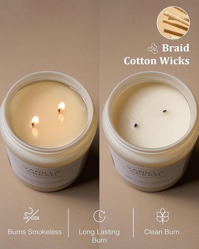 M&SENSE Vanilla Soy Candles, Large 2 Wick Jar Candle 19.4oz, 110 Hours Burning Time, 100% Natural Organic Soy Wax, Relaxing Aromatherapy Scented Candle, Housewarming Gift for Women and Men