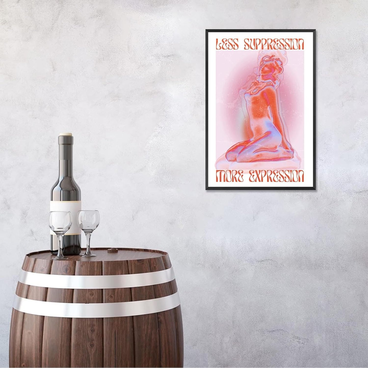 Spiritual Affirmation Art Poster Pink Woman Canvas Wall Art Aesthetic Pictures Sexy Woman Prints Painting Trendy Gradient Aesthetic Wall Decor Living Room Bedroom 16x24in Framed