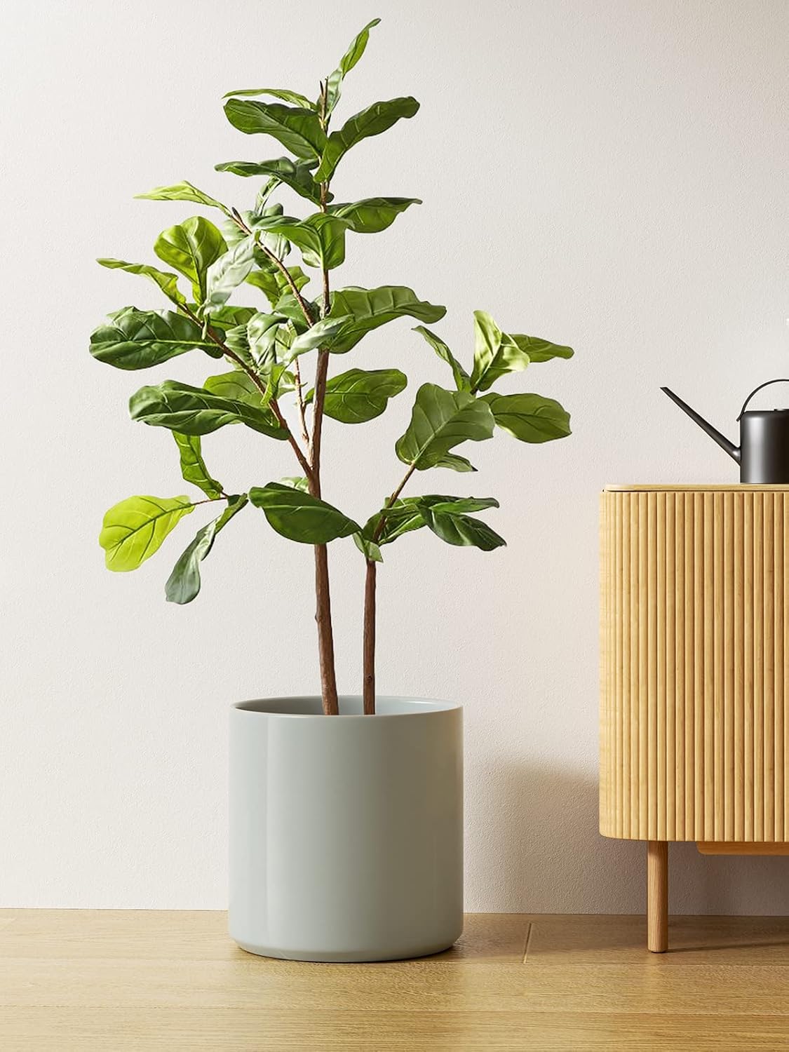 LE TAUCI 12 Inch Pots for Plants, Ceramic Large Plant Pot for Indoor Plants, Mid-Century Modern Flower Planter Pots with Drainage Hole and Removable Plug, Round Planter Pot, Reactive Glaze Blue Gray