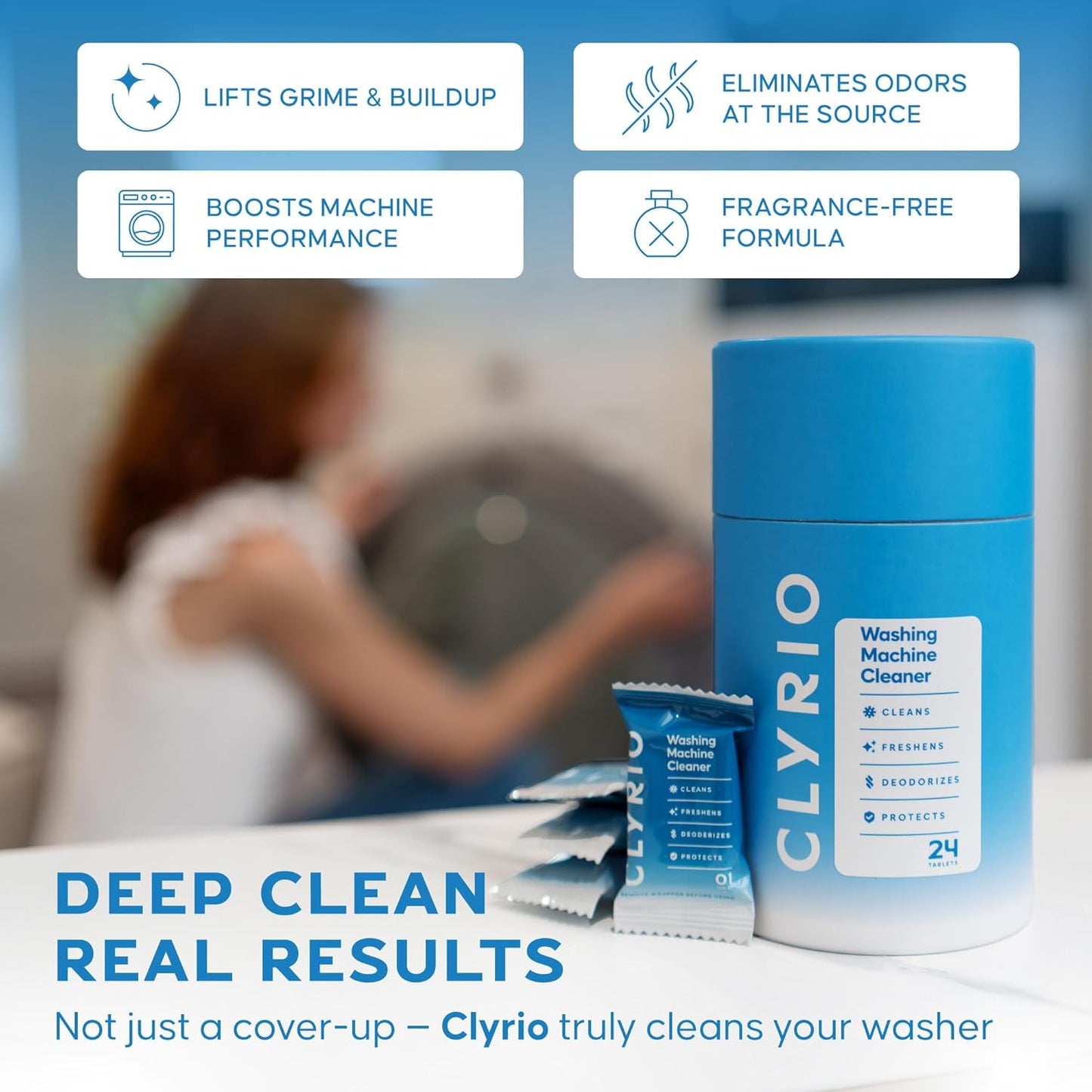 Clyrio Washing Machine Cleaner, 1-Year Supply of Washing Machine Cleaning Tablets, Great for Freshening Top and Front Loaders, 24 Concentrated Tablets