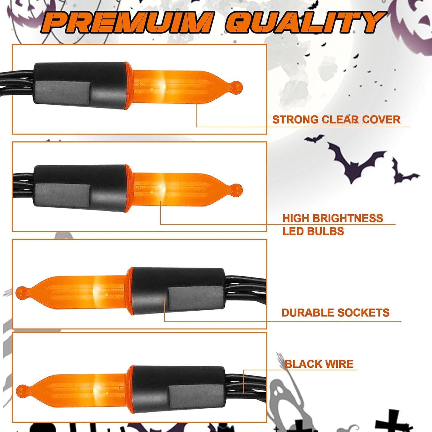 Joliyoou 16 Ft 50 LEDs Halloween Mini String Lights, 8 Lighting Modes Holiday Fairy String Lights with Timer for Indoor Outdoor Decorations, Orange