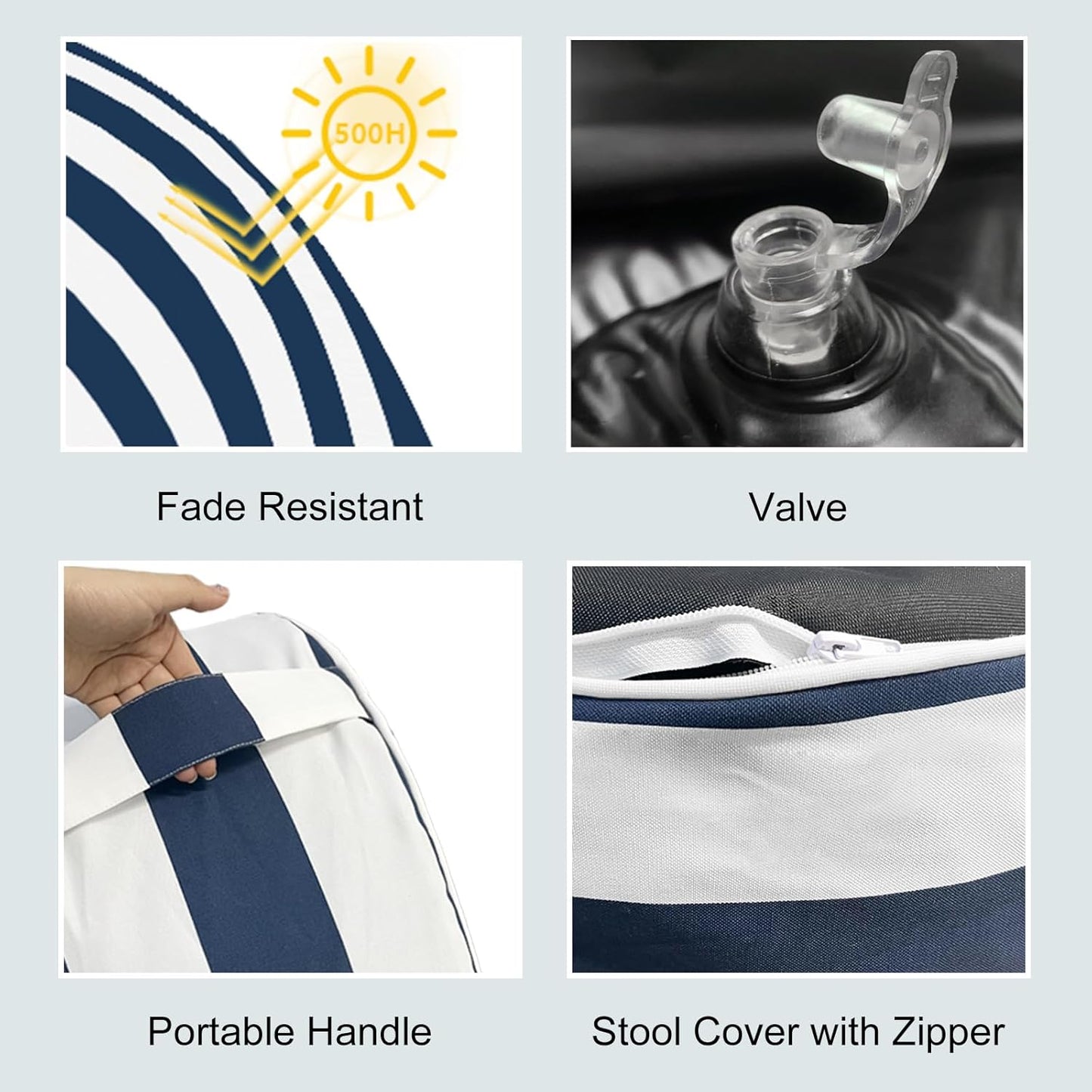 LVTXIII Inflatable Stool Ottoman Footrest with Handle, All Weather Foot Rest, Indoor or Outdoor Use for Home Patio Garden and Camping, D21 x H9, Cabana Navy